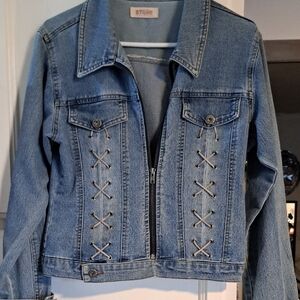 Stylish Blue Denim Jacket with Lace-Up Design